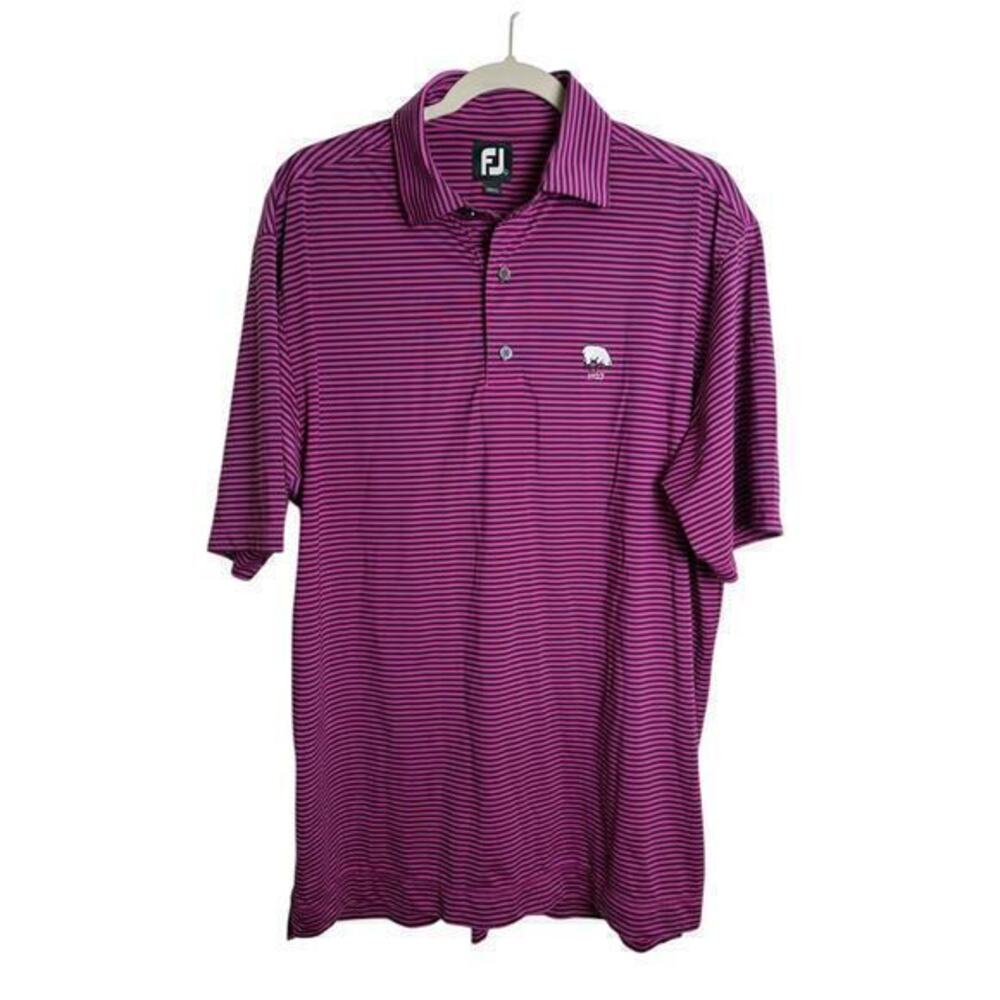 FootJoy Men’s Golf Polo Shirt Large Pink Black Stripe Sheep Logo 1927 Athletic